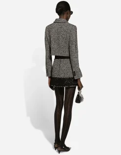 Short wool micro-tweed jacket