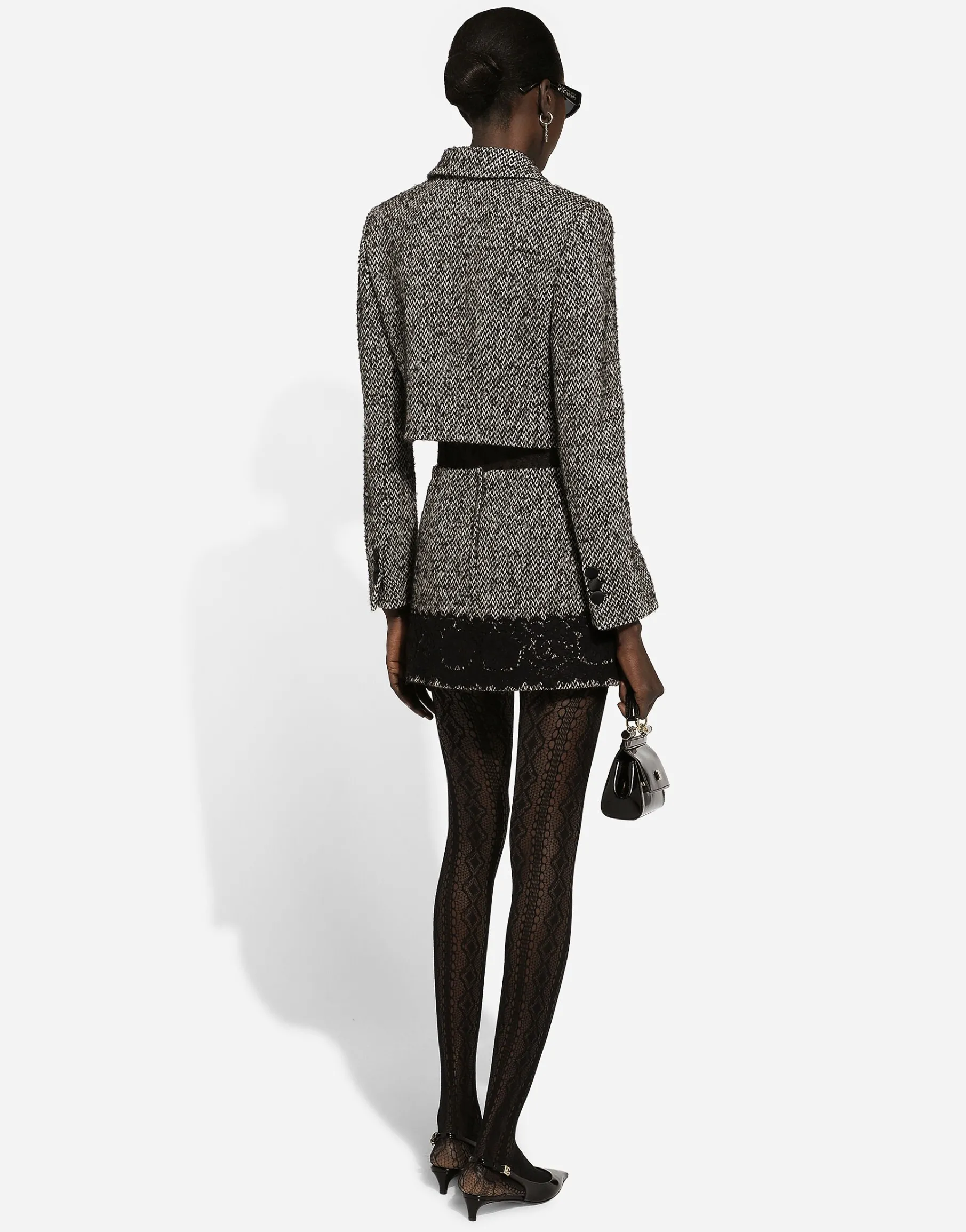 Short wool micro-tweed jacket