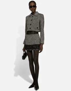 Short wool micro-tweed jacket