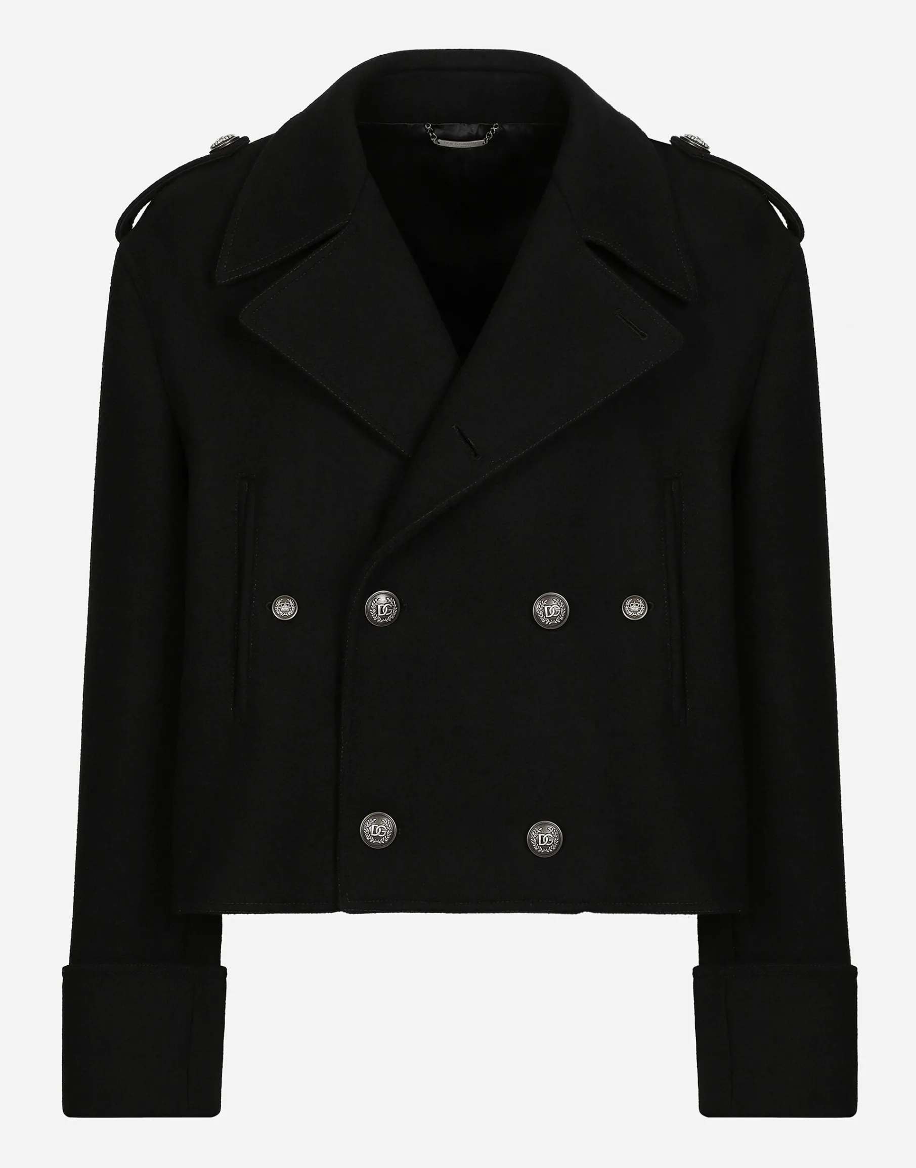 Short wool military-style coat