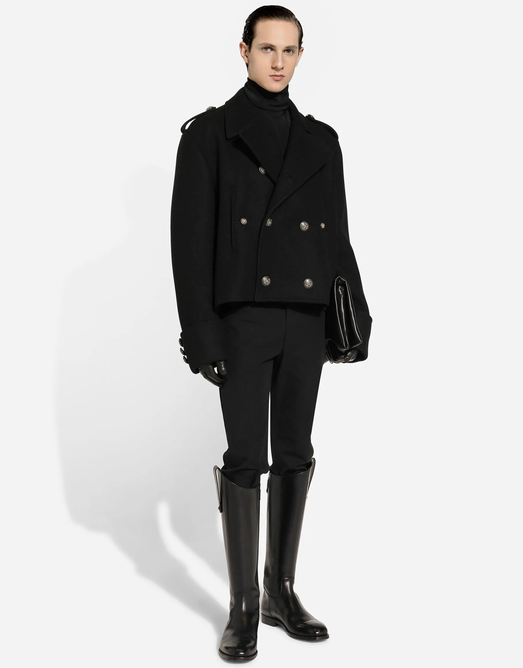 Short wool military-style coat