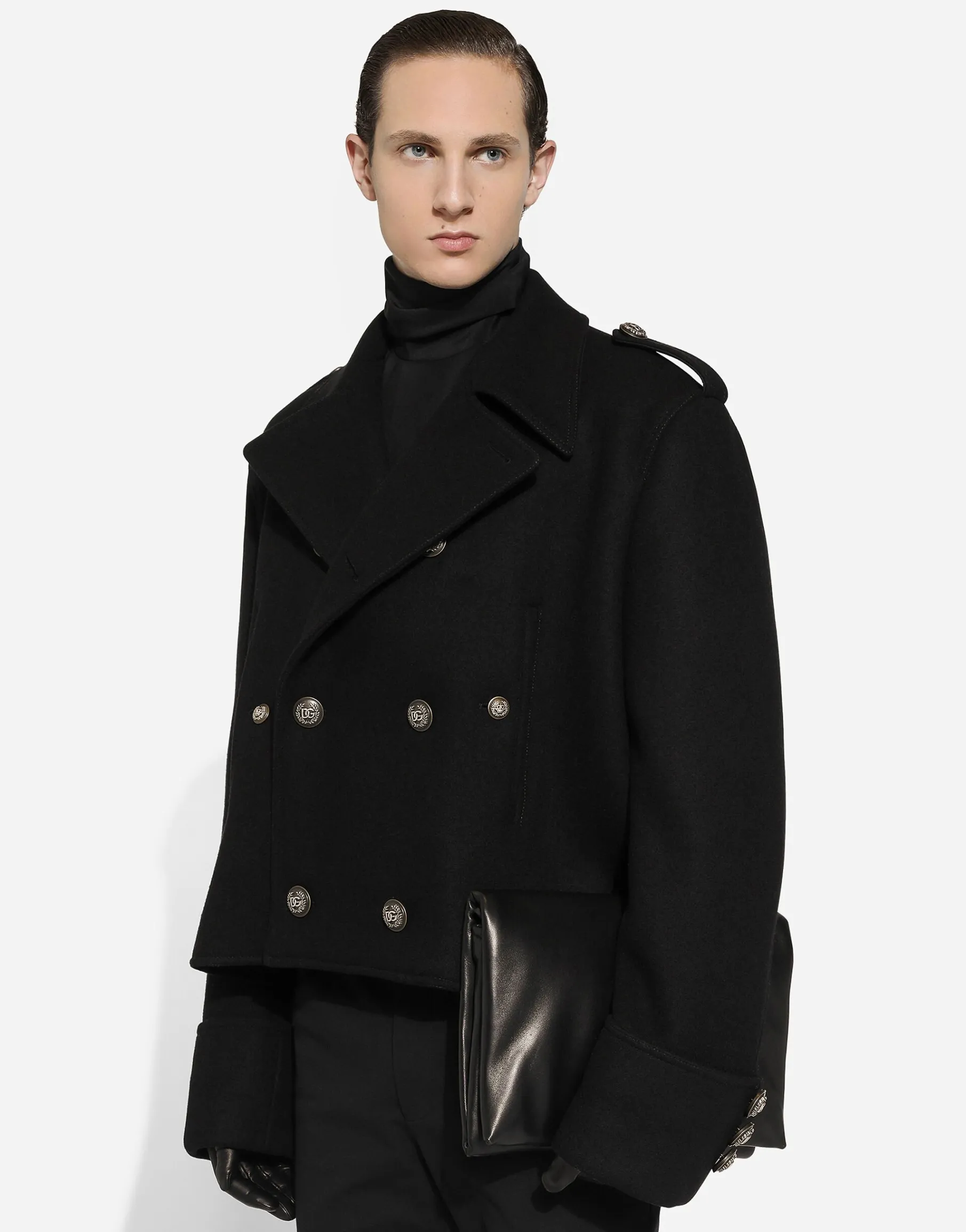 Short wool military-style coat