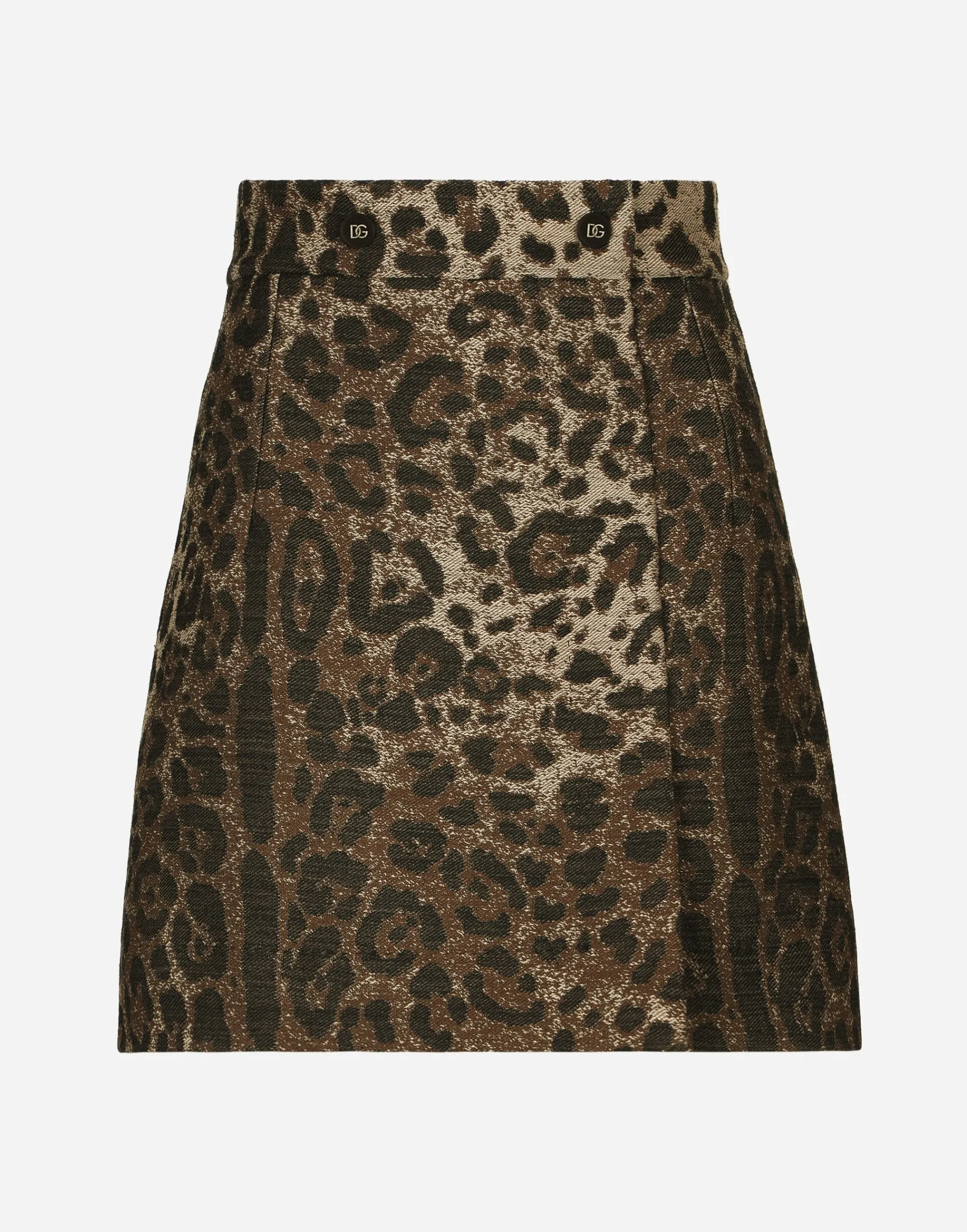Short wool skirt with jacquard leopard design