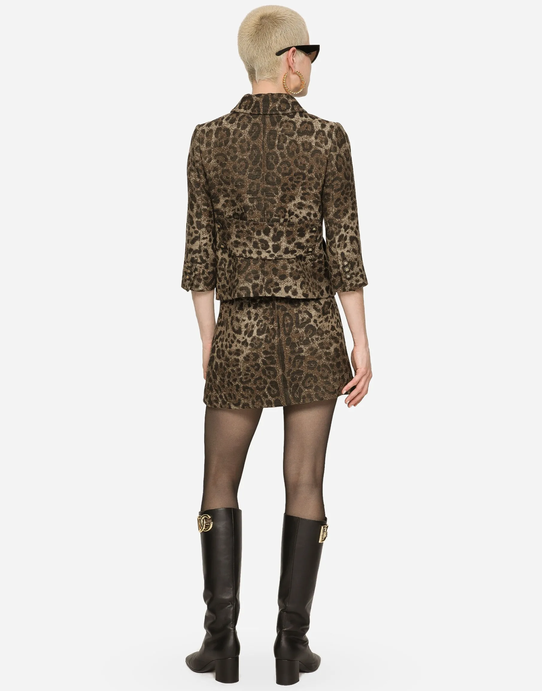 Short wool skirt with jacquard leopard design