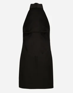Short woolen dress with rear neckline