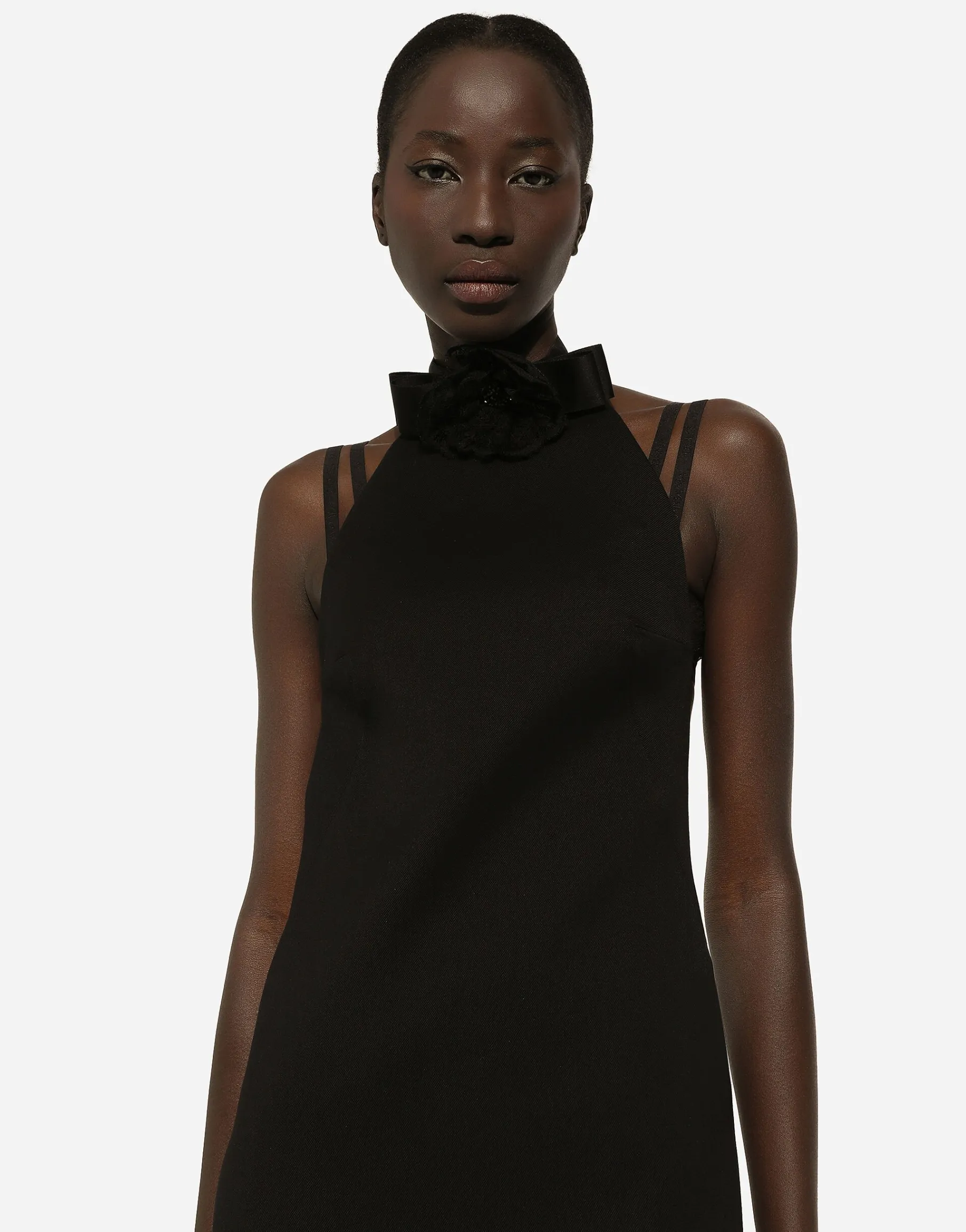 Short woolen dress with rear neckline
