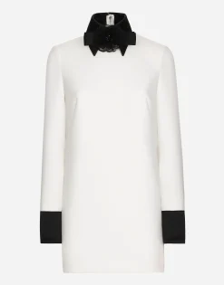 Short woolen dress with satin details