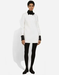 Short woolen dress with satin details