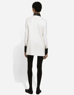 Short woolen dress with satin details