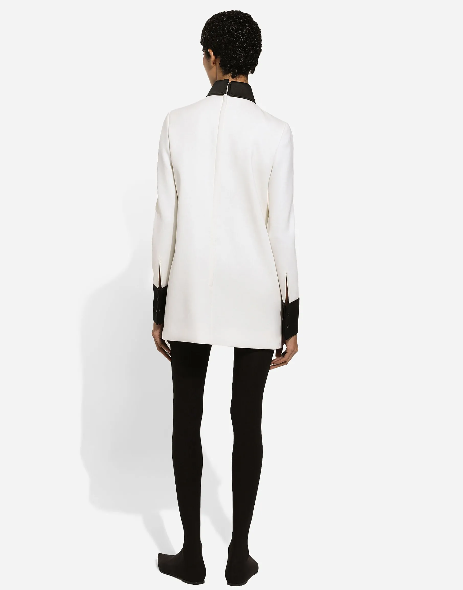 Short woolen dress with satin details