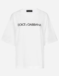 Short-sleeved cotton T-shirt with Dolce&Gabbana lettering