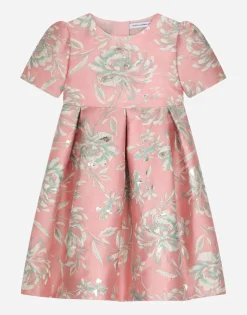 Short-sleeved floral cloque dress