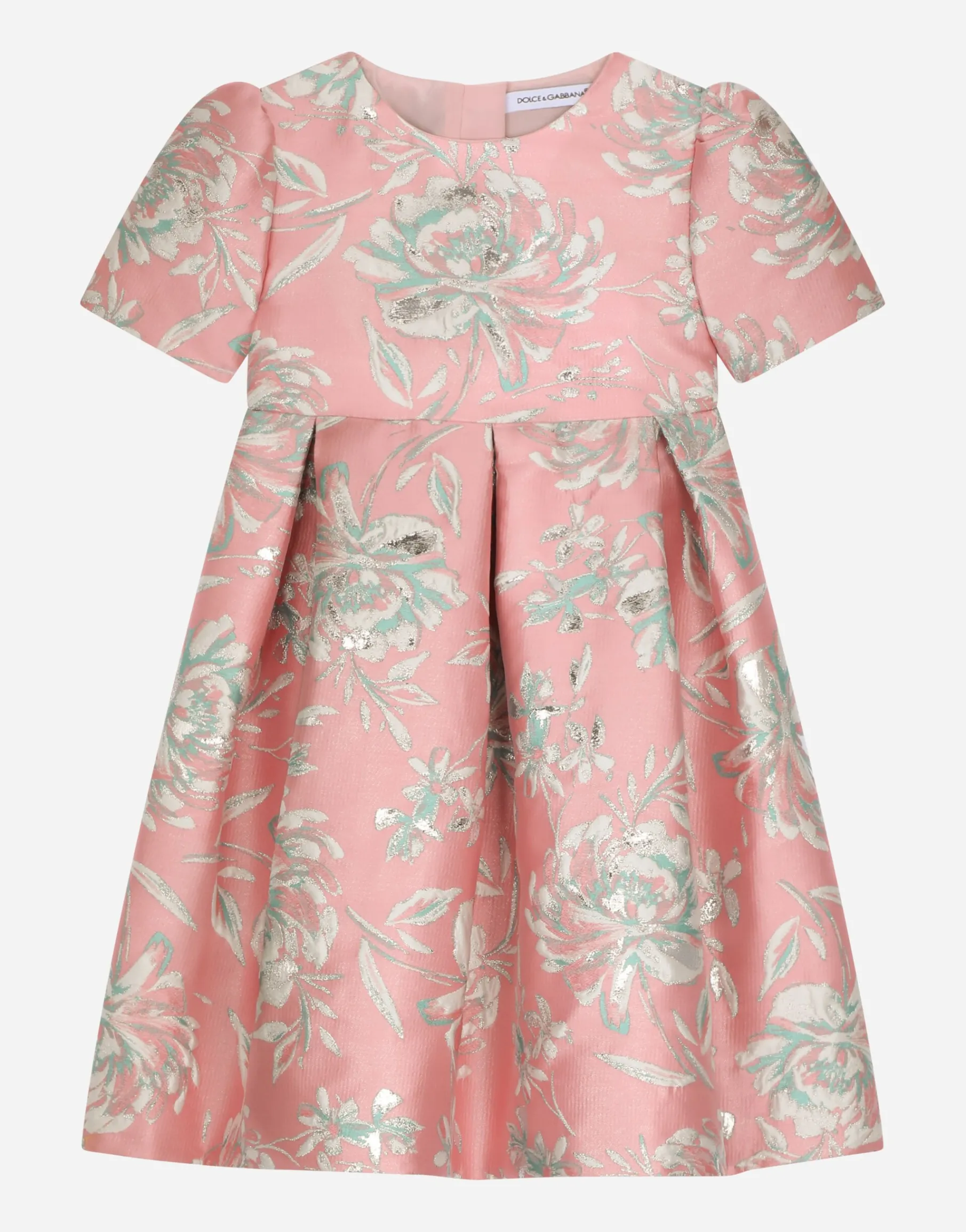 Short-sleeved floral cloque dress