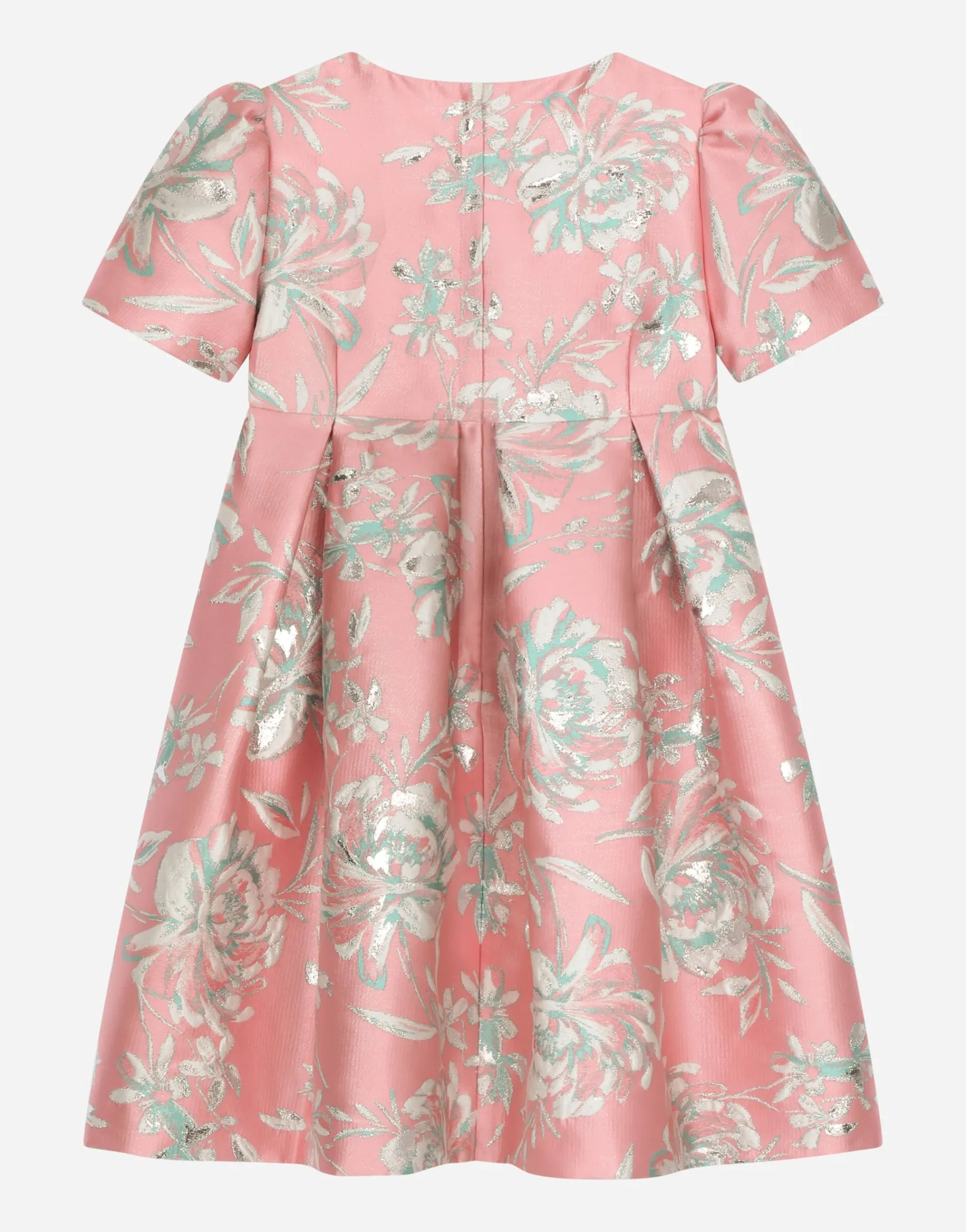 Short-sleeved floral cloque dress