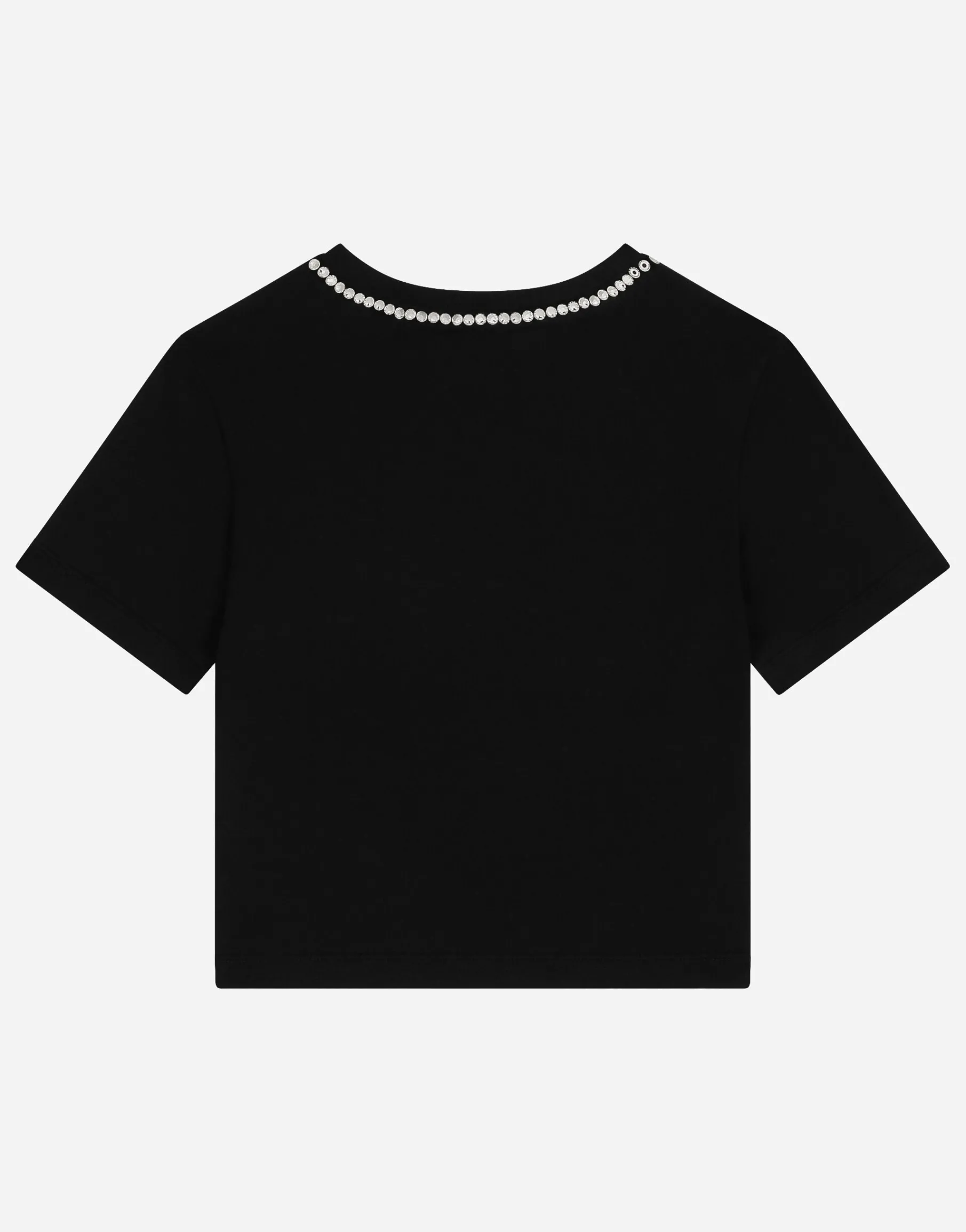 Short-sleeved jersey T-shirt with rhinestones