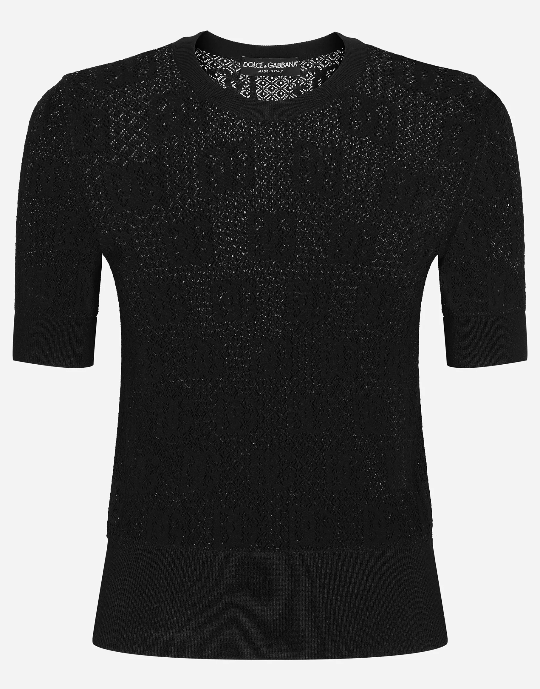 Short-sleeved lace-stitch sweater with DG logo