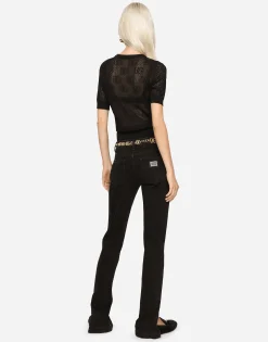 Short-sleeved lace-stitch sweater with DG logo