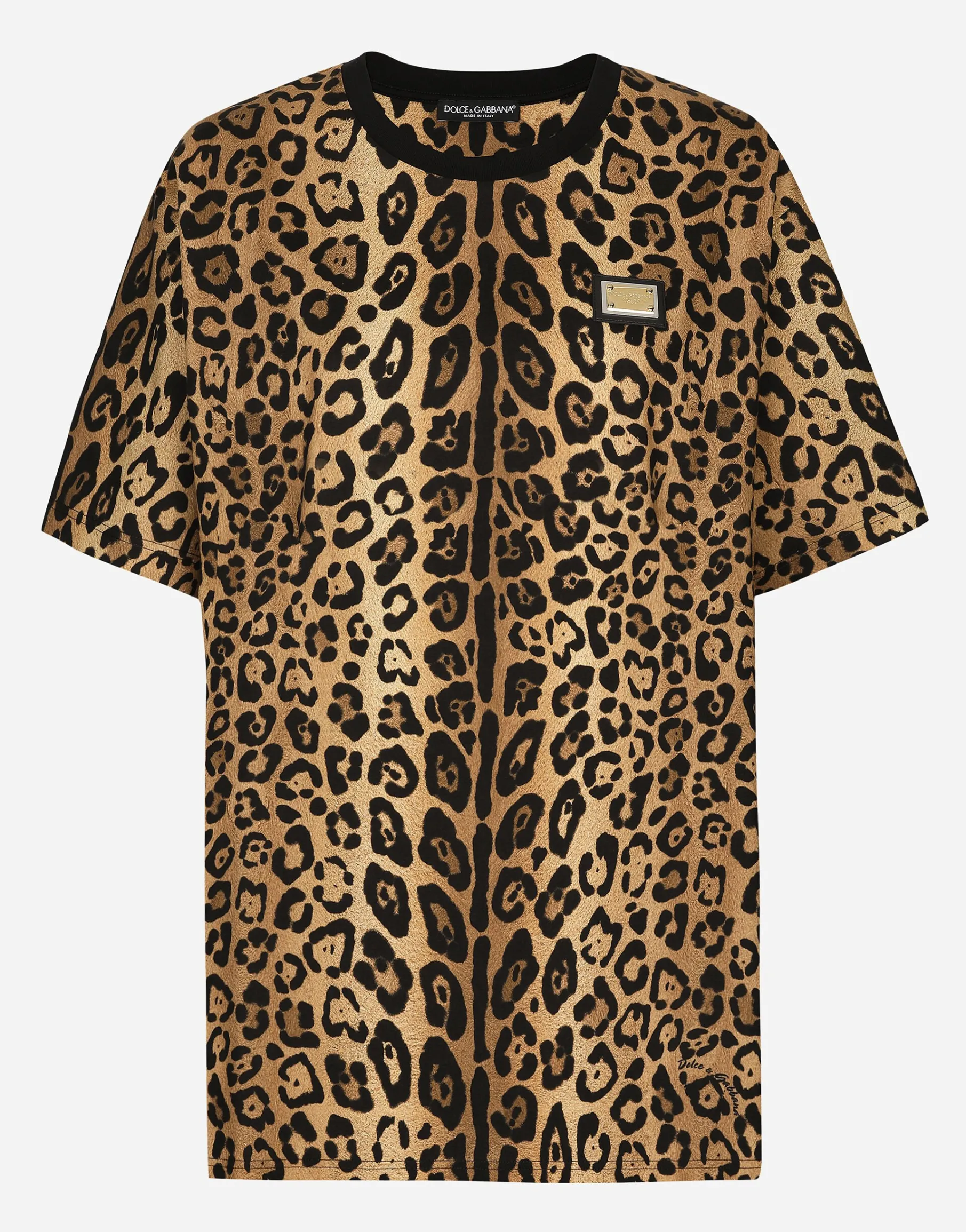Short-sleeved leopard-print jersey T-shirt