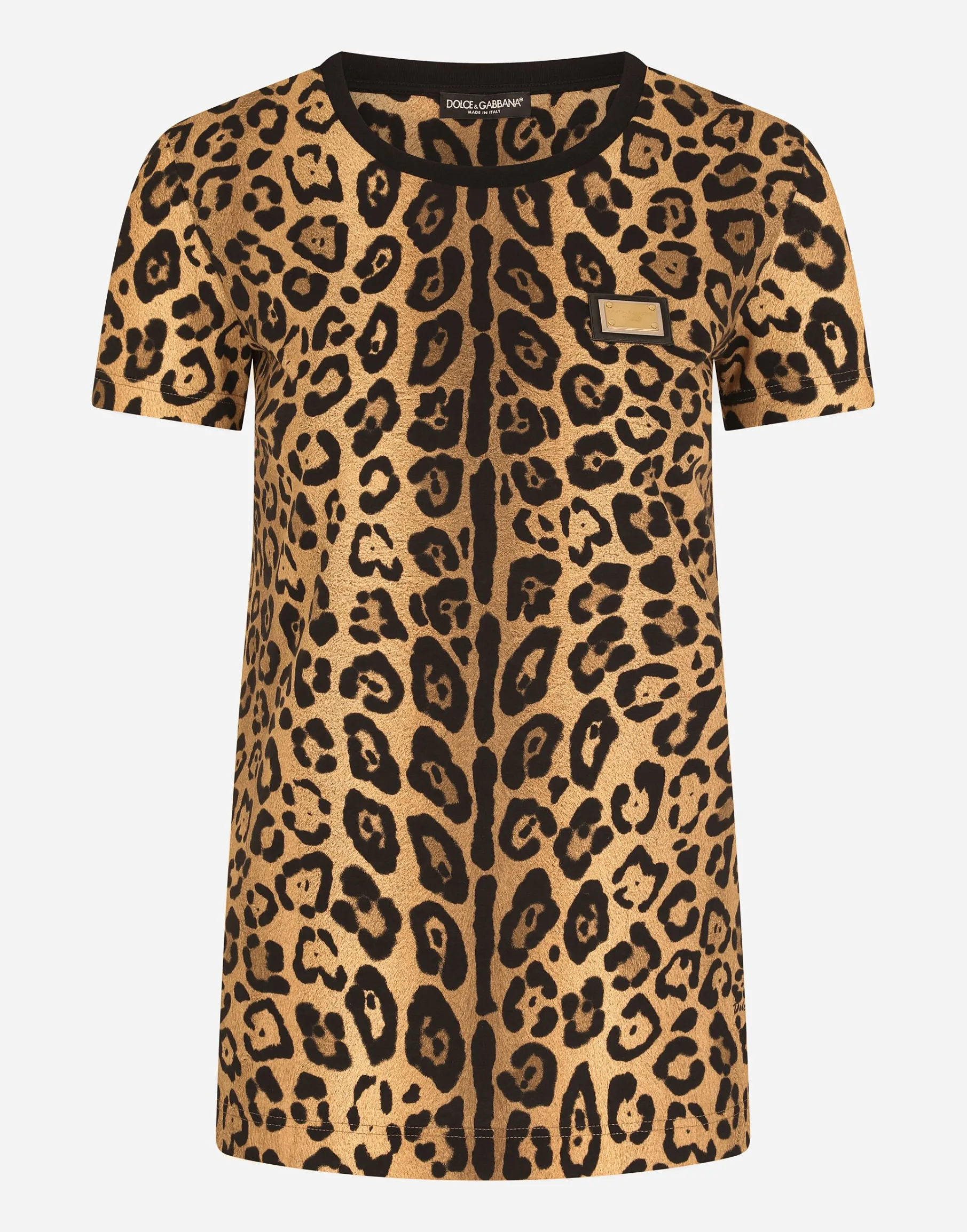 Short-sleeved leopard-print jersey T-shirt
