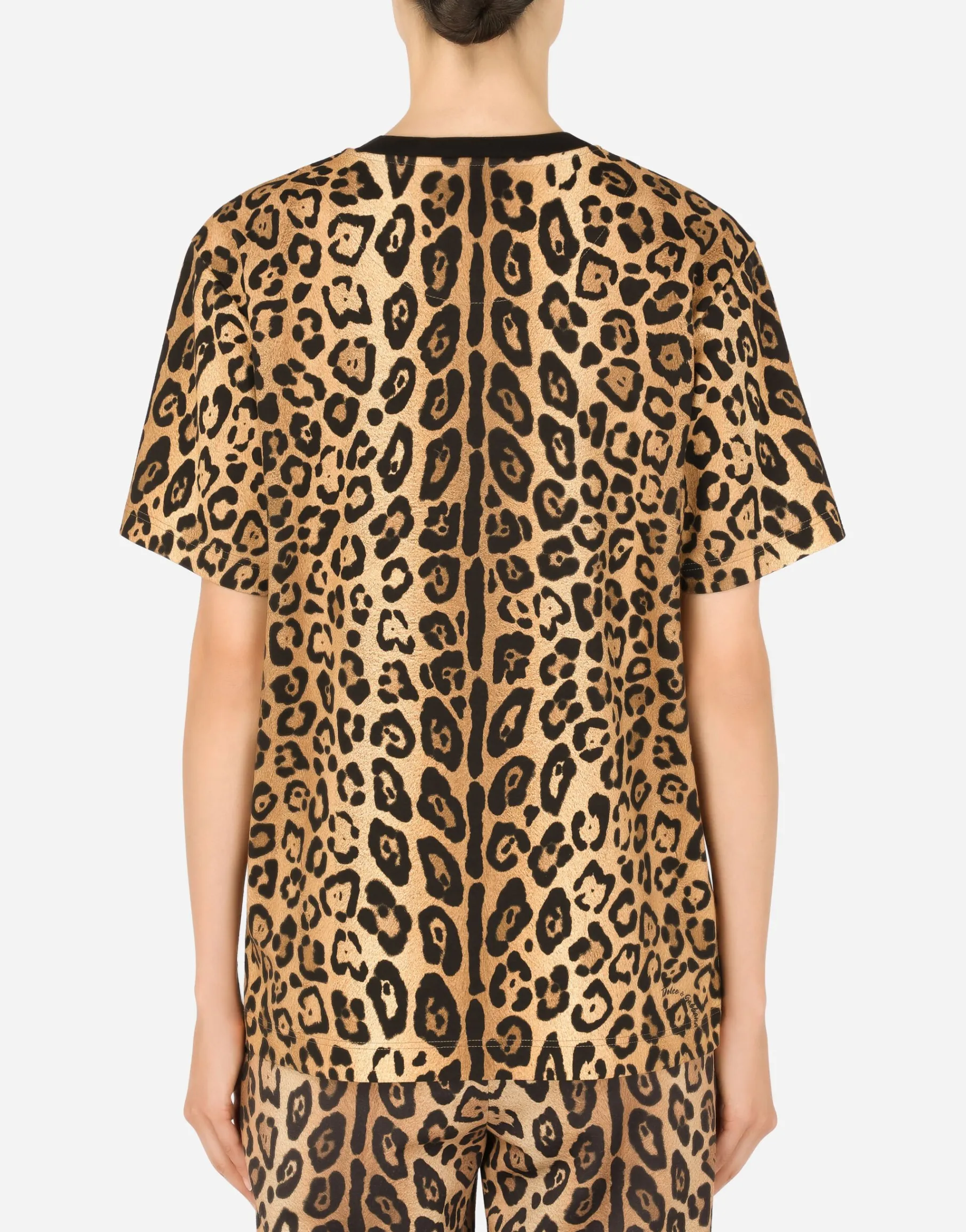 Short-sleeved leopard-print jersey T-shirt