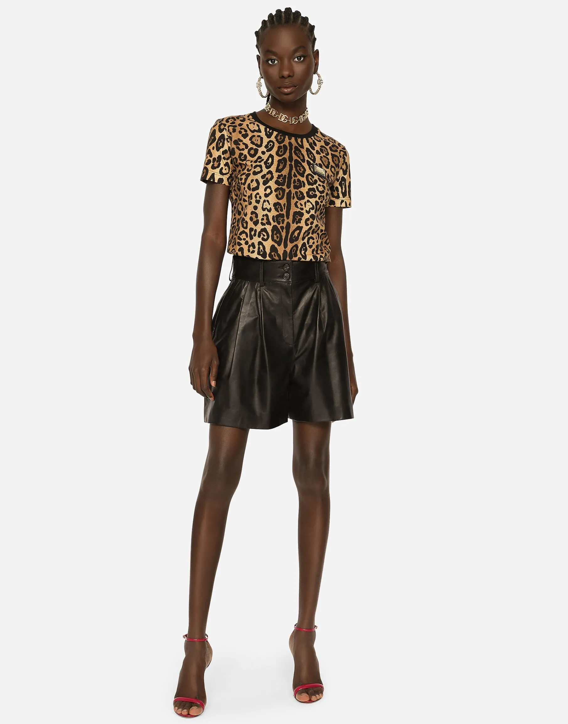 Short-sleeved leopard-print jersey T-shirt