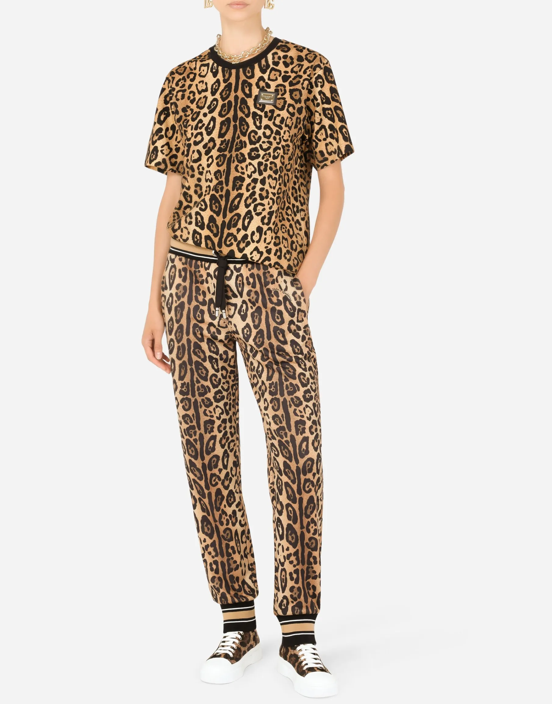 Short-sleeved leopard-print jersey T-shirt