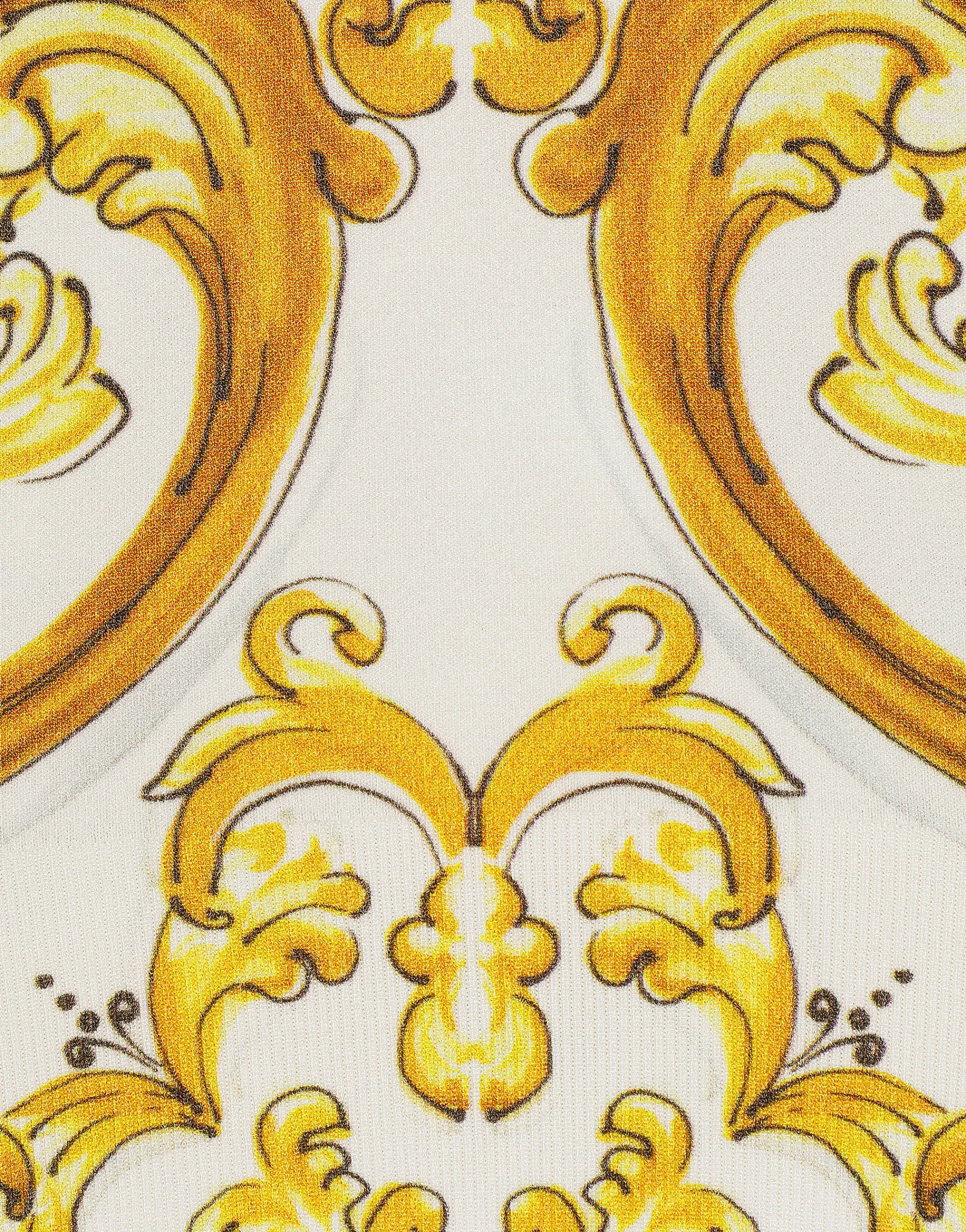 Short-sleeved majolica-print stretch viscose sweater