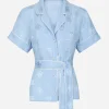 Short-sleeved silk satin jacquard pajama shirt with DG logo