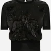 Short-sleeved top with sequin embellishment