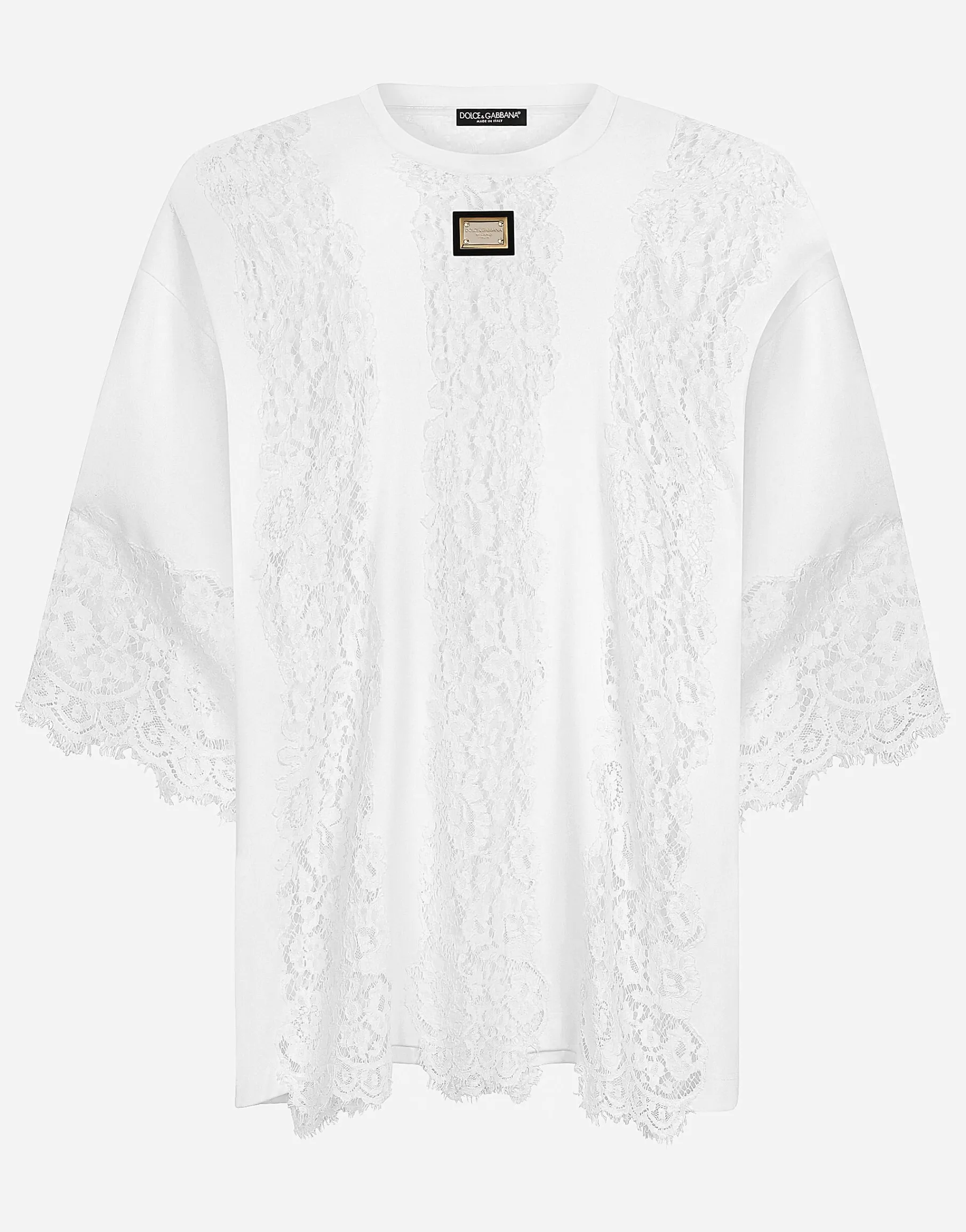 Short-sleeved T-shirt with lace inserts