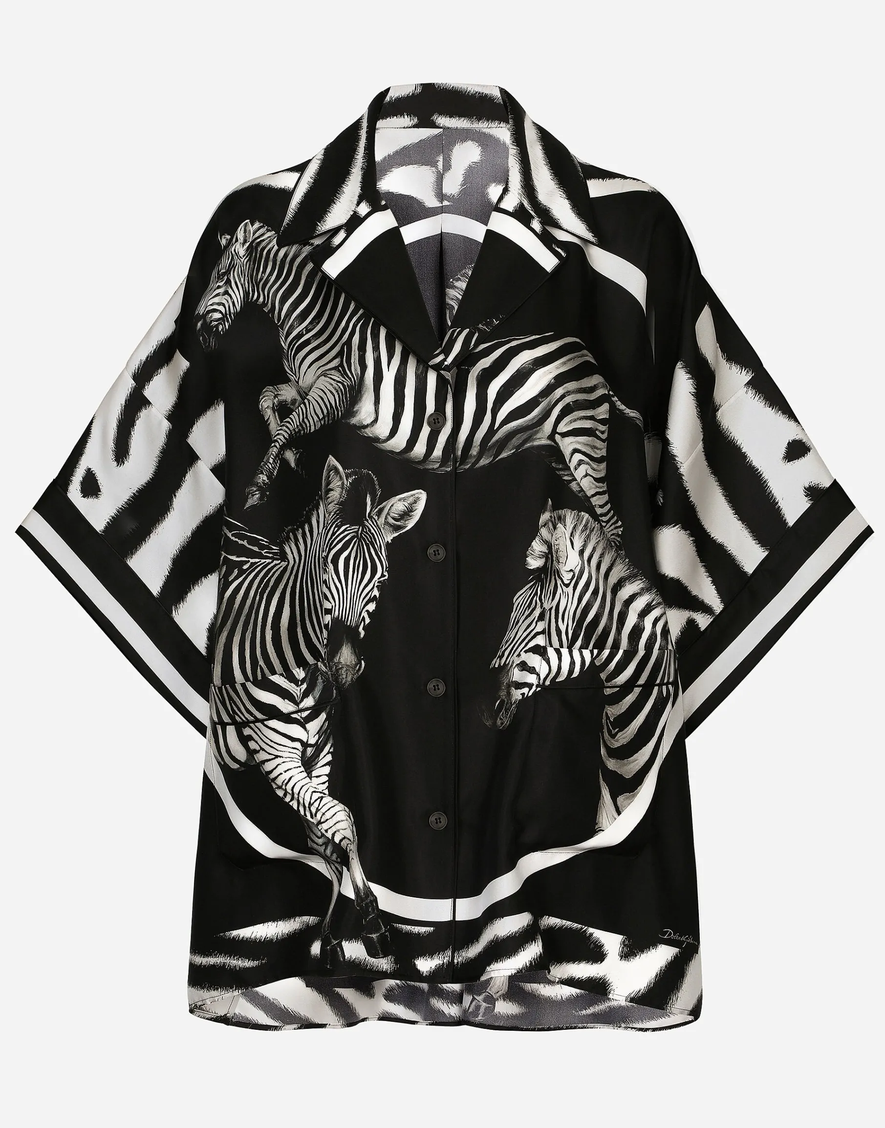 Short-sleeved twill shirt with zebra print