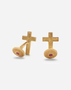 Sicily yellow gold cufflinks featuring a cross