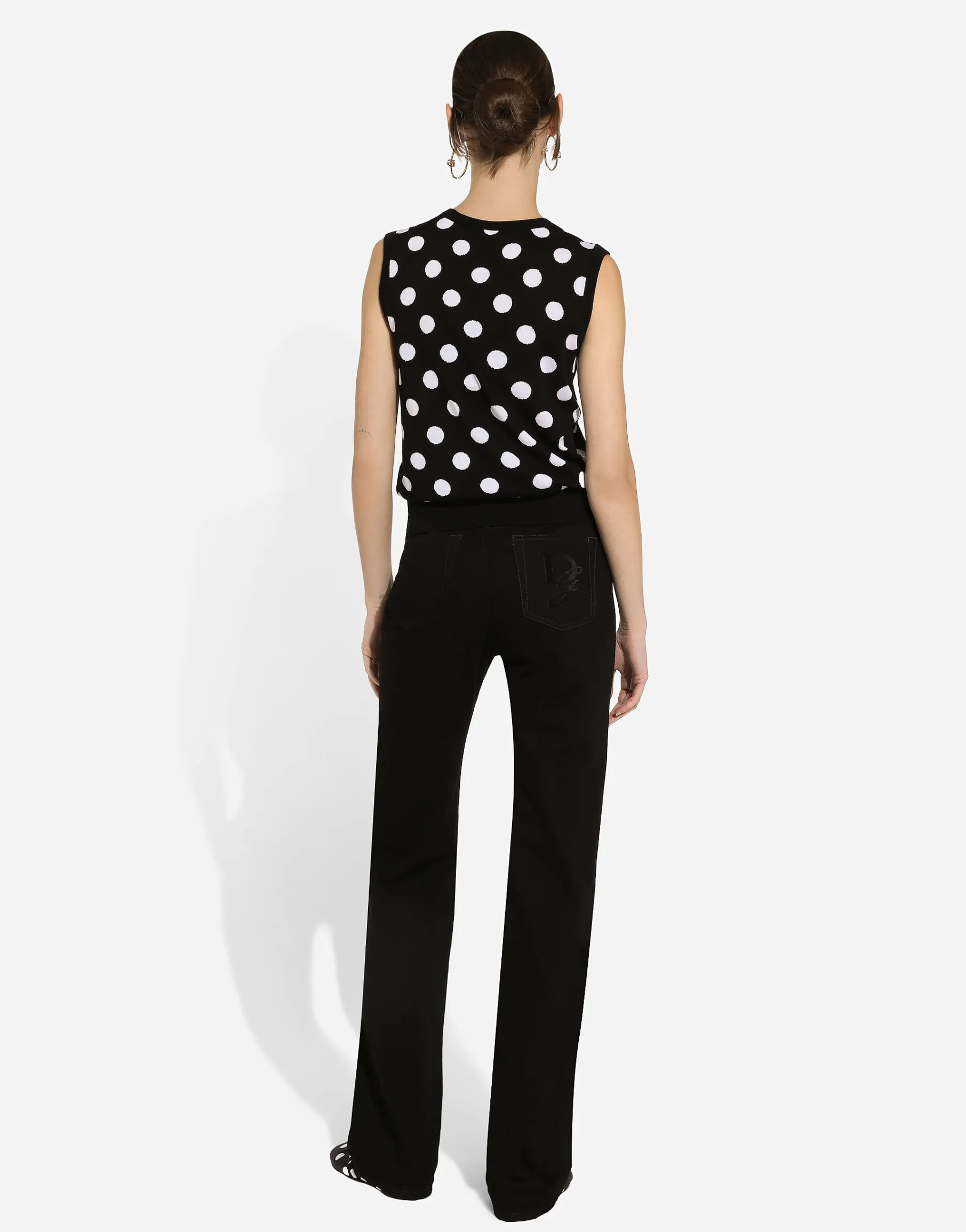 Silk and wool tank top with polka-dot inlay