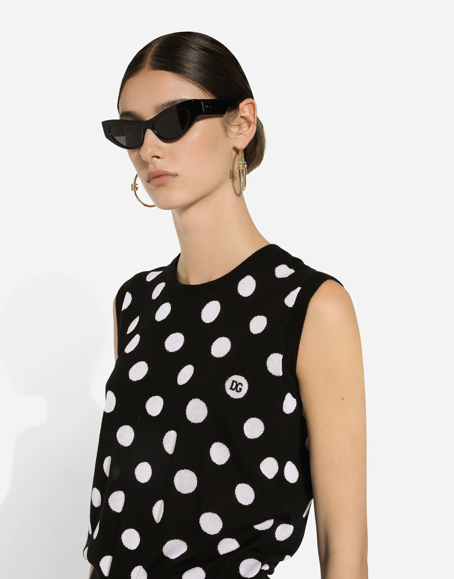 Silk and wool tank top with polka-dot inlay