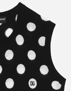 Silk and wool tank top with polka-dot inlay