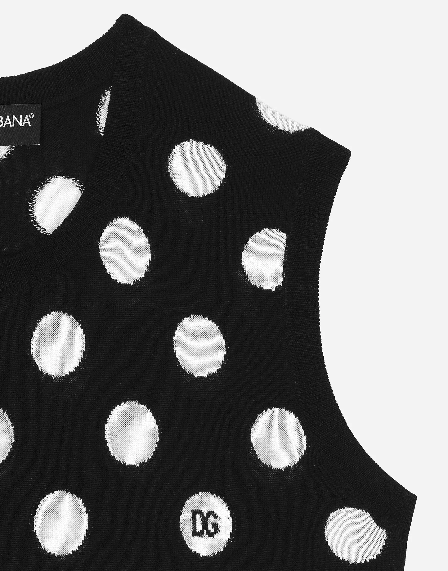 Silk and wool tank top with polka-dot inlay