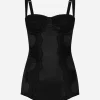 Silk balconette-bra bodysuit with lace detailing