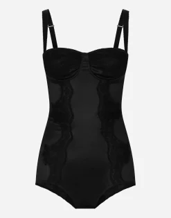 Silk balconette-bra bodysuit with lace detailing