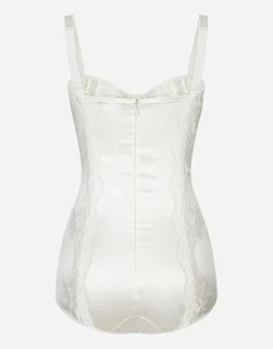 Silk balconette-bra bodysuit with lace detailing