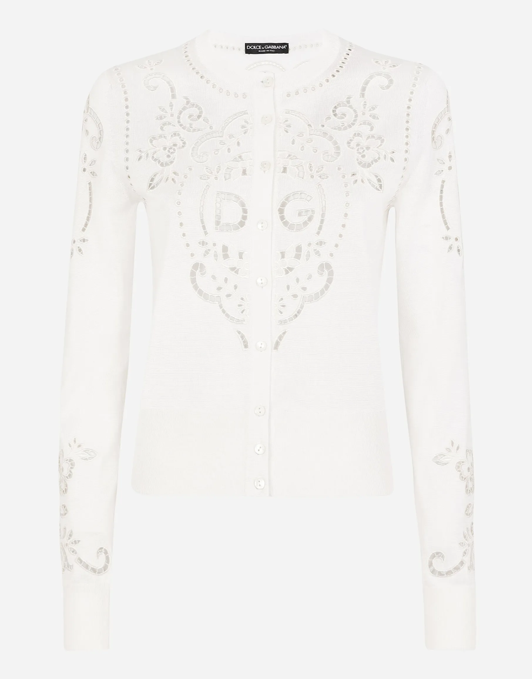 Silk cardigan with DG openwork embroidery