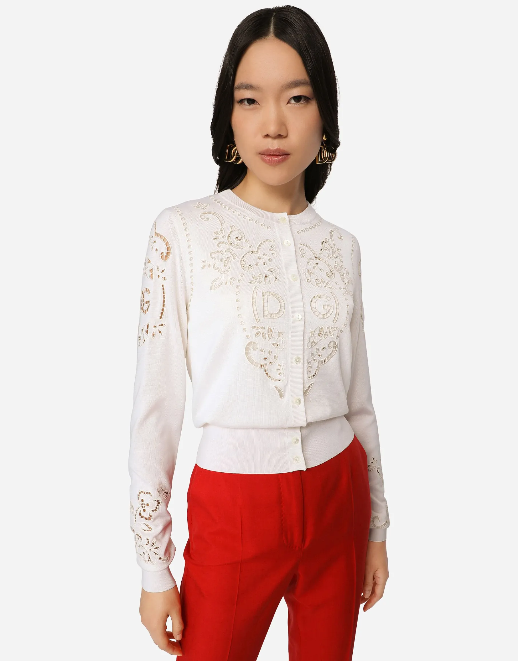 Silk cardigan with DG openwork embroidery