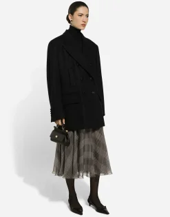 Silk chiffon calf-length circle skirt with glen plaid print