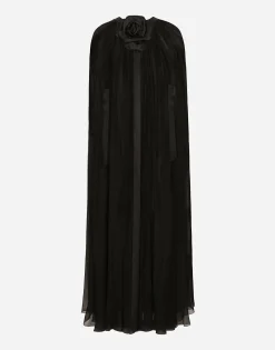 Silk chiffon cape with flower appliqué