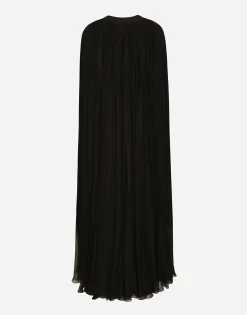 Silk chiffon cape with flower appliqué