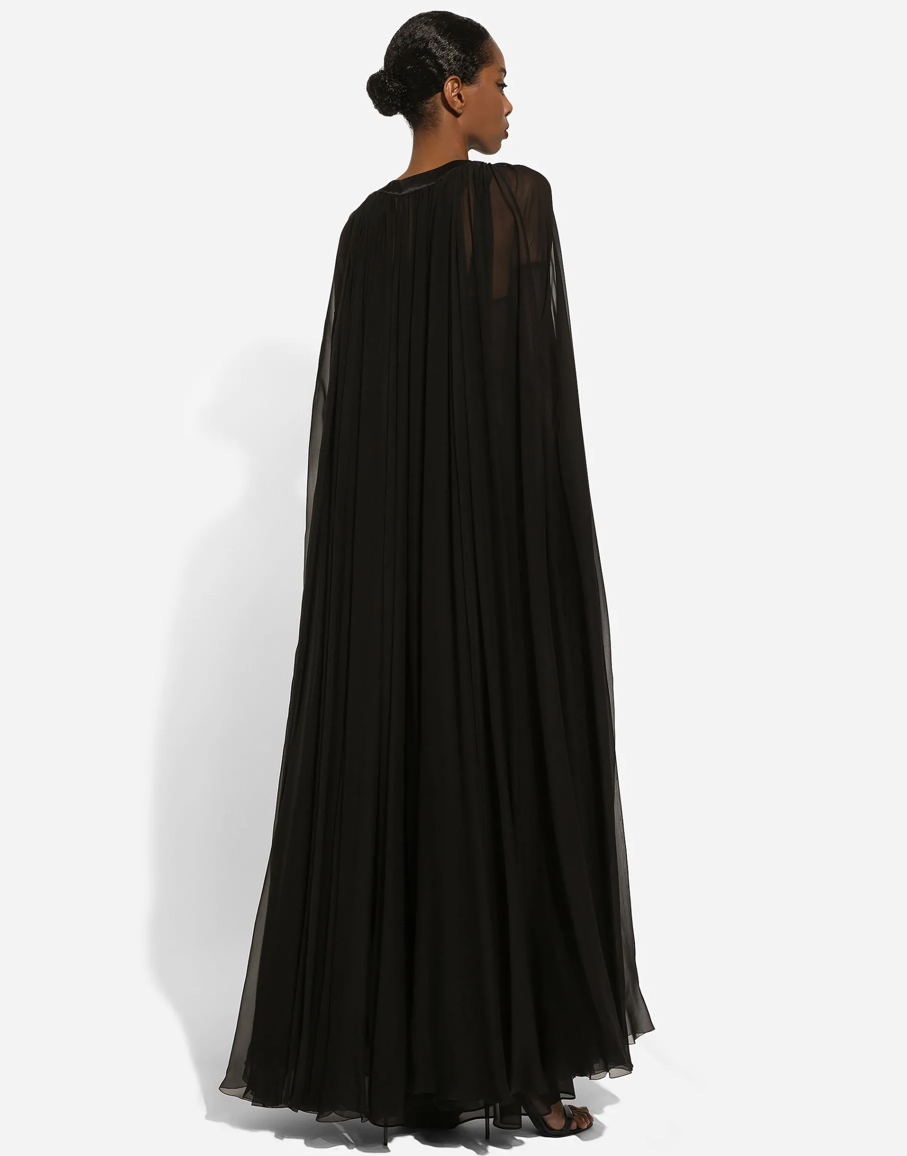 Silk chiffon cape with flower appliqué
