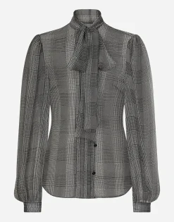 Silk chiffon shirt with glen plaid print