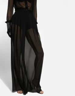 Silk chiffon wide-leg pants