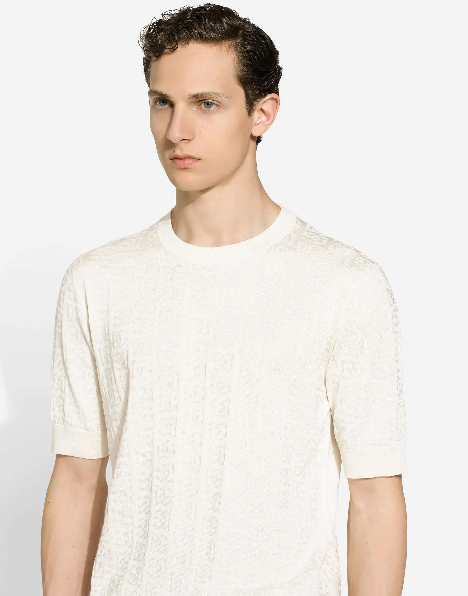 Silk jacquard round-neck sweater with DG logo