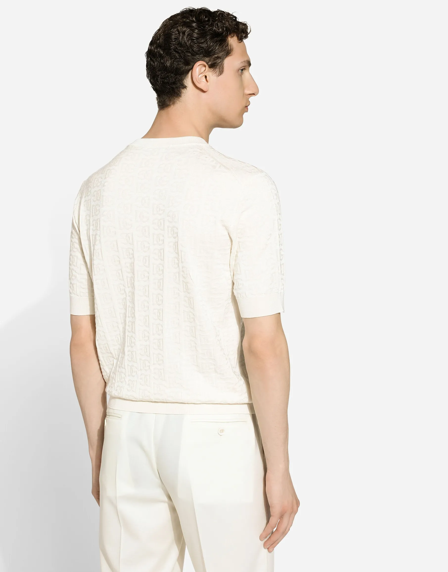 Silk jacquard round-neck sweater with DG logo