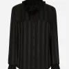Silk jacquard shirt with pleated cuffs and collar